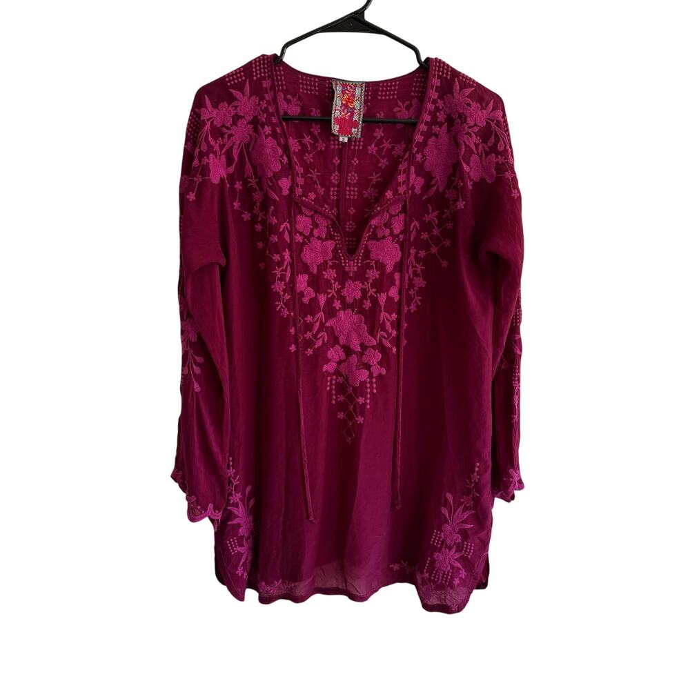 Johnny Was Womens Small Pink Embroidered Tunic Long Sleeve Top